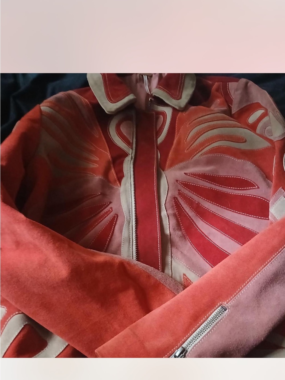 Free People Stars are Psychedelic Red and Blush Suede Jacket Butterfly Leather L